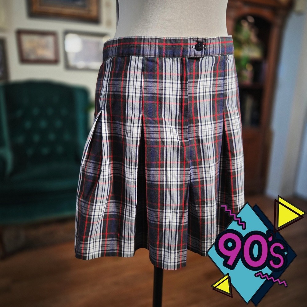 Vintage 90s Plaid Pleated Mini Skirt Tartan Academic Preppy Schoolgirl‎ Style